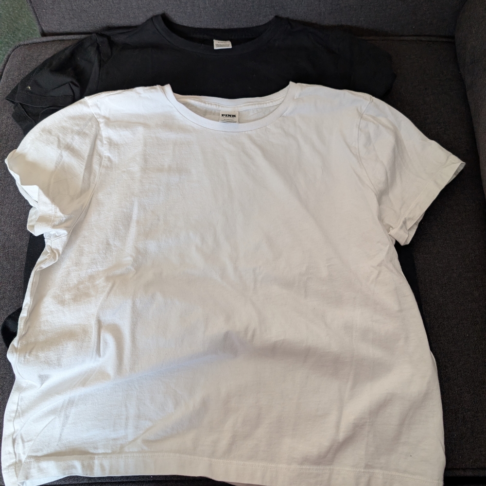 PINK Victoria's Secret Black and White Crop Tee Set